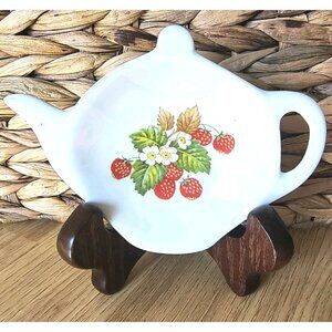 Lady Lesly Strawberry Patch Tea Tidy, Teabag Holder, Trinket Dish, EUC